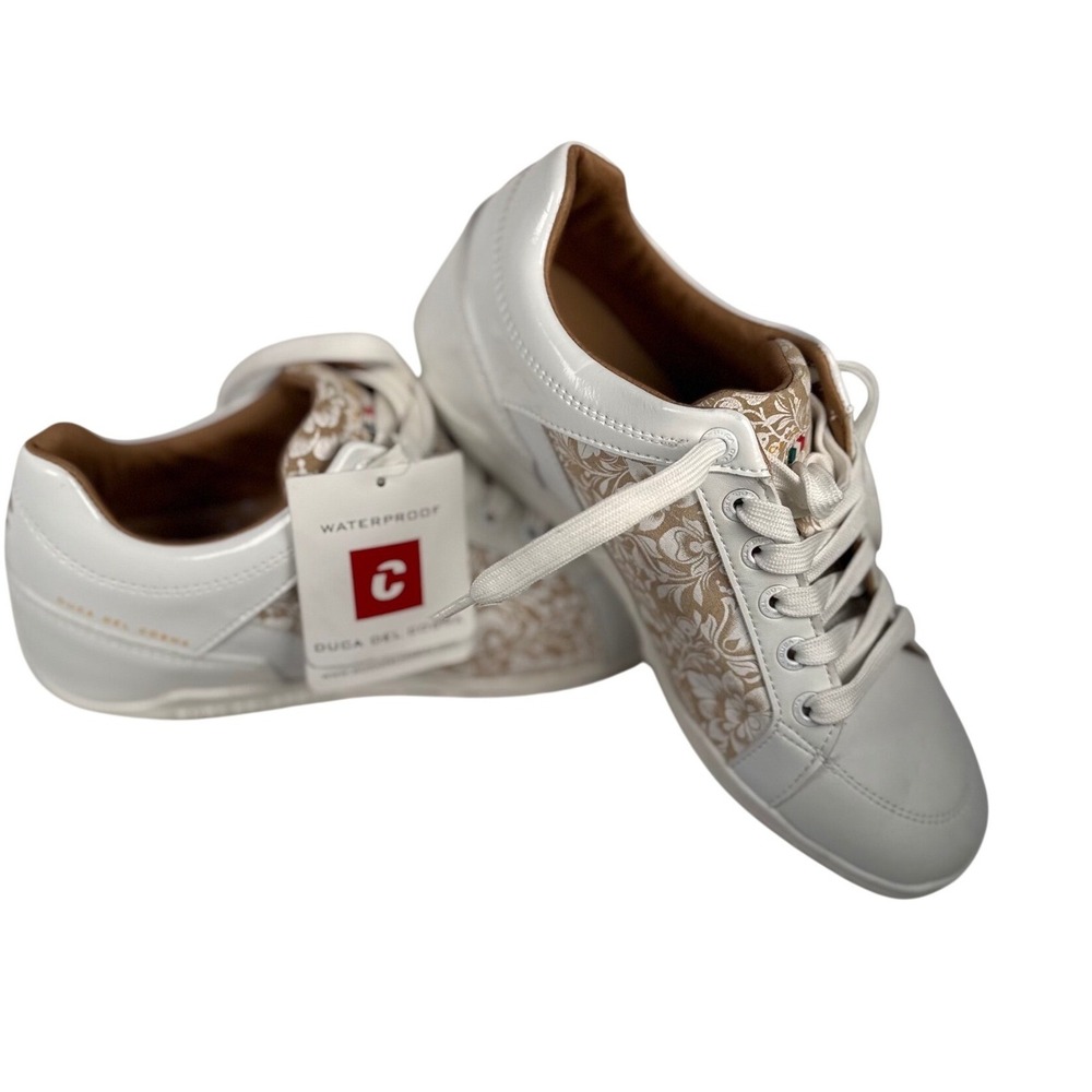 Duca del Cosma Women White Tan Floral Waterproof Golf Shoes Sneakers Size 37 6.5